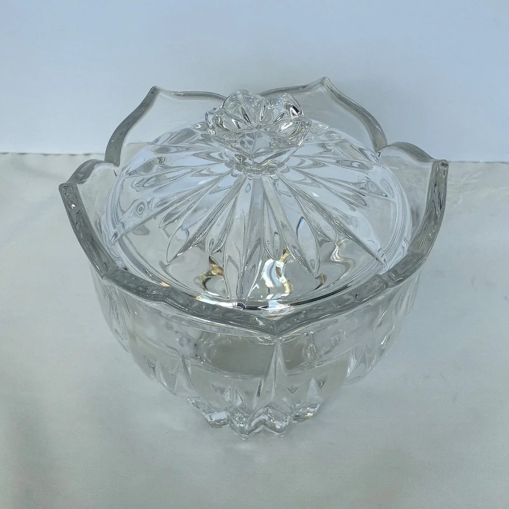 Vtg Lotus Gorham Crystal Candy Dish Cottage Victorian Elegant Grandmother Core